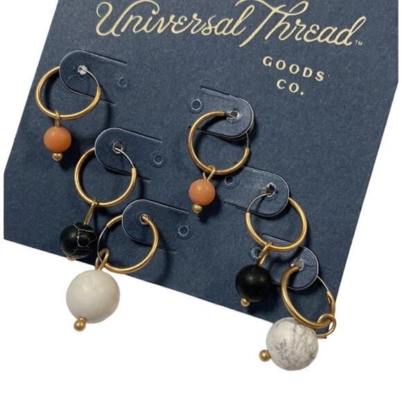 Universal Thread Hoop Earrings with Semi-Precious Stones – New - Picture 2 of 4